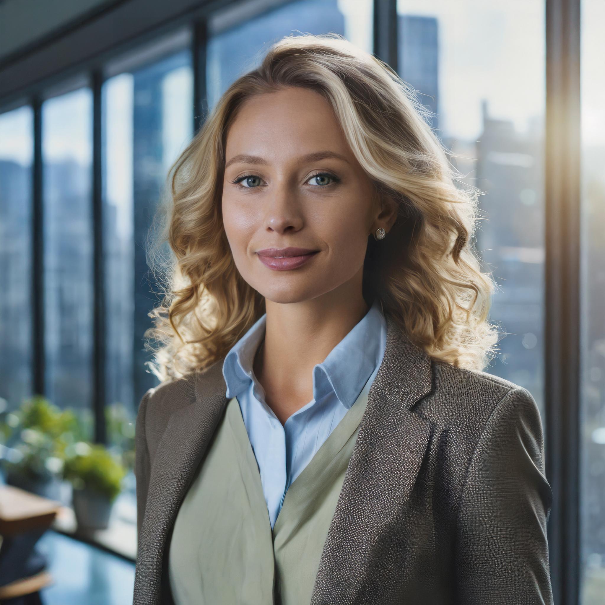 Frau in Business-Kleidung, lächelnd